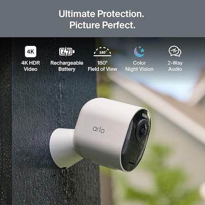 Arlo Ultra Security Camera 4K HDR (3rd Gen, 2025 Release), SmartHub, 3 Cam + 3 Solar Panels + 6 Months of Secure Plus Plan, AI Detection - Person, Vehicle, Package & Animal, 180° Field of View, White