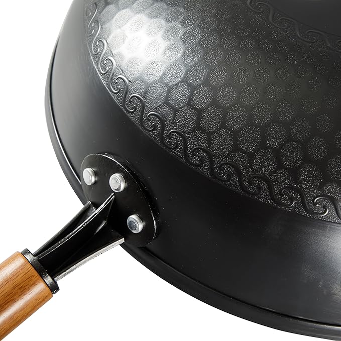 Oster Dunwood 3 Piece Carbon Steel Wok, 13.8” PFAS-Free Stir Fry Pan with Wooden Spatulas, High Heat, Oven & Stovetop Safe