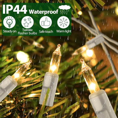 Clear Christmas Lights 50FT 200 Incandescent Bulbs Warm White Mini Lights with White Wire for Christmas Tree, Garland, Thanksgiving, Wedding, Party, Home, Indoor & Outdoor Festival Decoration