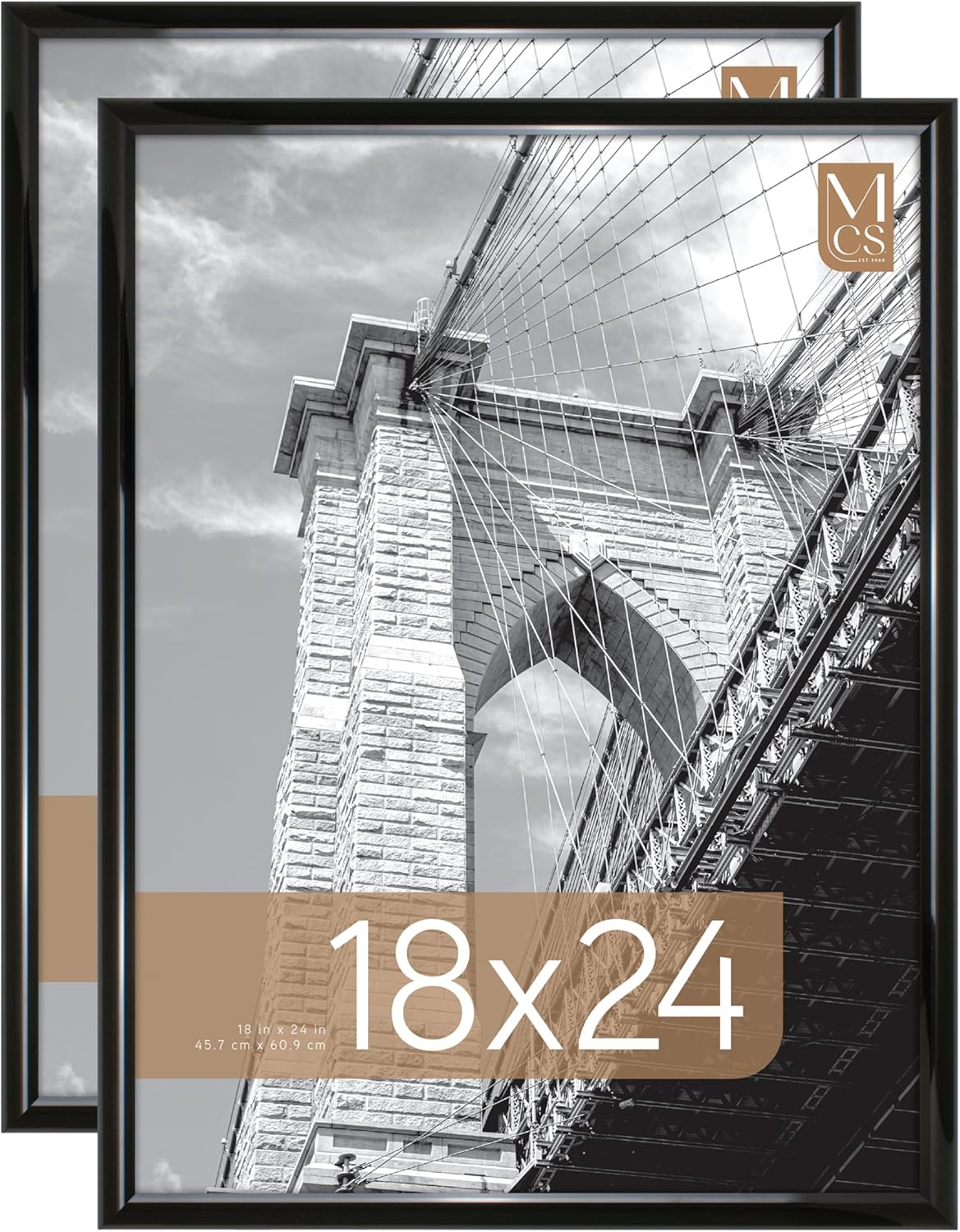 MCS Trendsetter 18x24 Poster Frame Black High-Gloss, Vertical & Horizontal Wall Hanging Large Picture Frame for Photos, Posters & Art Prints (2-Pack)