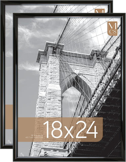 MCS Trendsetter 18x24 Poster Frame Black High-Gloss, Vertical & Horizontal Wall Hanging Large Picture Frame for Photos, Posters & Art Prints (2-Pack)