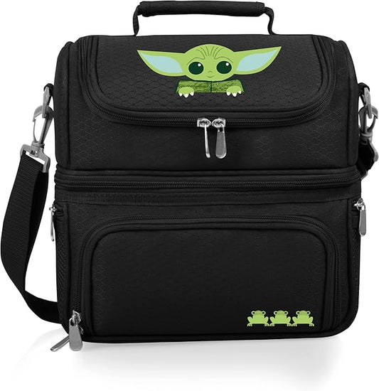 PICNIC TIME Star Wars Mandalorian Grogu Pranzo Lunch Bag, Insulated Lunch Box with Utensil Set, Lunch Cooler Bag, (Black)
