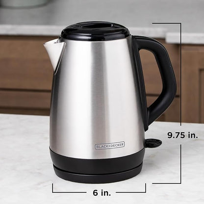 BLACK+DECKER 1.7L Cordless Electric Kettle,KE1700SD,Rapid Boil,Auto Shutoff,Stainless Steel,(Pack of 2)