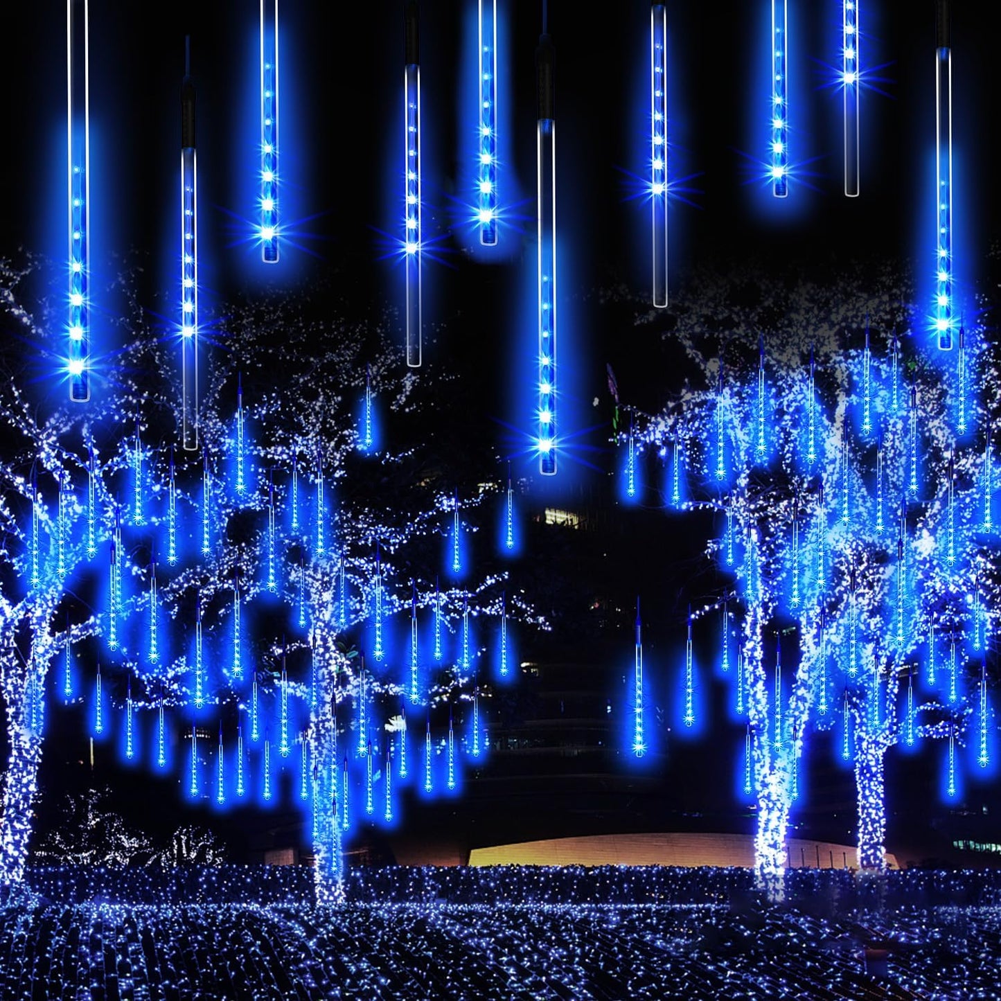 Christmas Lights Meteor Shower Rain Lights, 10 Tube 12 inch 240 LEDs Icicle Lights Outdoor Raindrop Lights for Xmas Halloween Wedding Party Tree Holiday Decoration, Blue