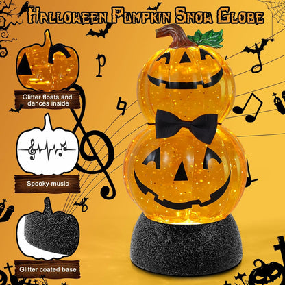 Halloween Snow Globe Lantern Lighted Pumpkin Musical Snow Globe Glitter with 6H Timer Battery and USB Operated Halloween Snow Globes Water Lantern for Spooky Festival Party Decoration (Pumpkin)