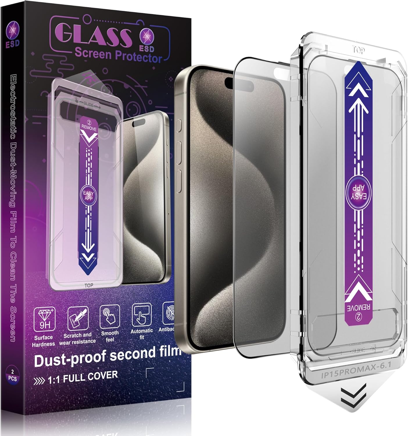 2 Pack Matte Screen Protector for iPhone 15 Pro Max 6.7-Inch Auto Dust Removal, No Bubbles, Tempered Glass Film, Easy Installation