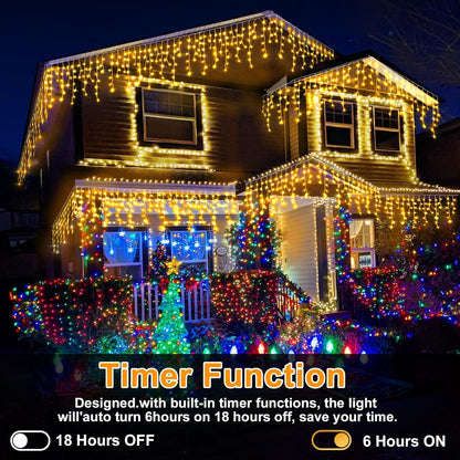 Heceltt Christmas Lights Outdoor, 49FT 480 LED Ice Lights for Outside, 90 Drops Ice String Lights with 8 Modes, Waterproof Timer Memory Hanging Light for Eaves Party Yard Garden(Warm White)