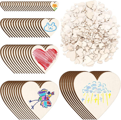 Hilitchi 300Pcs 5Sizes Unfinished Wooden Hearts Wood Hearts Craft Unfinished Wooden Hearts Ornanents Wooden Hearts Shape Blank Wood Ornaments Cutout Blank Wood for DIY Art Crafts Home Decorations