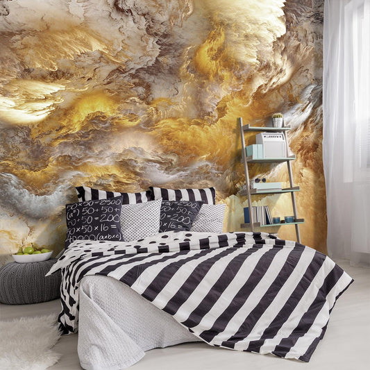 -Golden Clouds Ceiling Fabric Wallpaper Living Room Bedroom Bathroom Modern Boys Girls Kids Room Abstract Large Mural- 91"x65"（ not Peel and Stick）