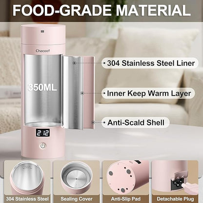 CHACEEF Travel Kettle 𝐔𝐩𝐠𝐫𝐚𝐝𝐞𝐝, Portable Electric Kettle, 350ml Small Electric Kettle with 5 Variable Presets, 304 Stainless Steel Hot Water Boiler with Auto Shut-Off & Boil Dry Protect, Pink