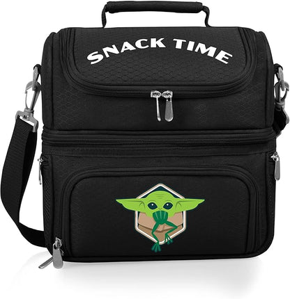 PICNIC TIME Star Wars Mandalorian Grogu Pranzo Insulated Lunch Box, Soft Sided Lunch Cooler Bag with Utensil Set, Dual Compartment Lunch Tote, (Black)