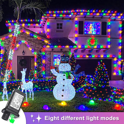 120 LED Christmas Lights Indoor Outdoor, 40ft 8 Modes Clear Wire Christmas String Lights Indoor, Plug in Twinkle Fairy Light for Bedroom Tree Christmas Decorations, Multicolor