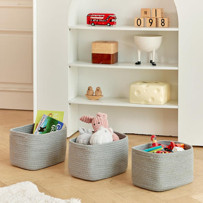 Small Baskets Set of 3-11"x7"x7" Perfect Toy Baskets for Storage, Ideal Storage Basket for Cube, Towels, and More - Basket for Shelves （Grey)
