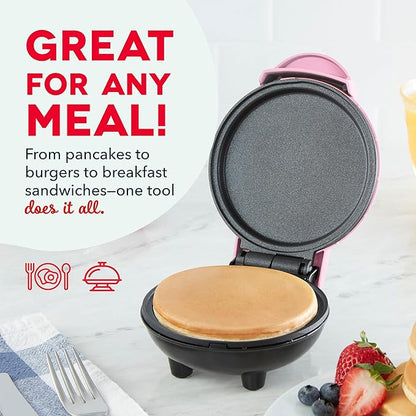 Dash Mini Maker Griddle - Compact Griddle for Creative Homemade Treats - PTFE nonstick surface, Quick Heat-Up System & Space-Saving Design - Pink