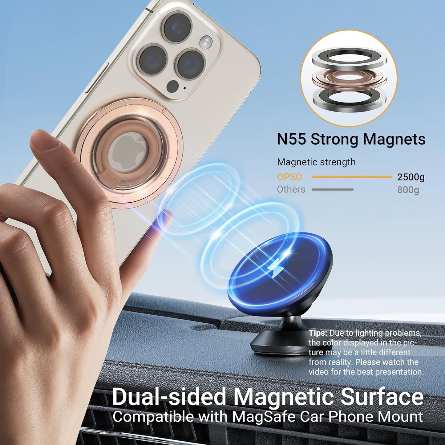 OPSO Magnetic Phone Ring Holder for MagSafe, 360° Rotatable Gym Finger Ring Grip Stand, [Dual-Sided Magnet] Magnetic Phone Grip Adjustable Kickstand for iPhone 16 15 14 13 12/Pro/Max, All Smartphone