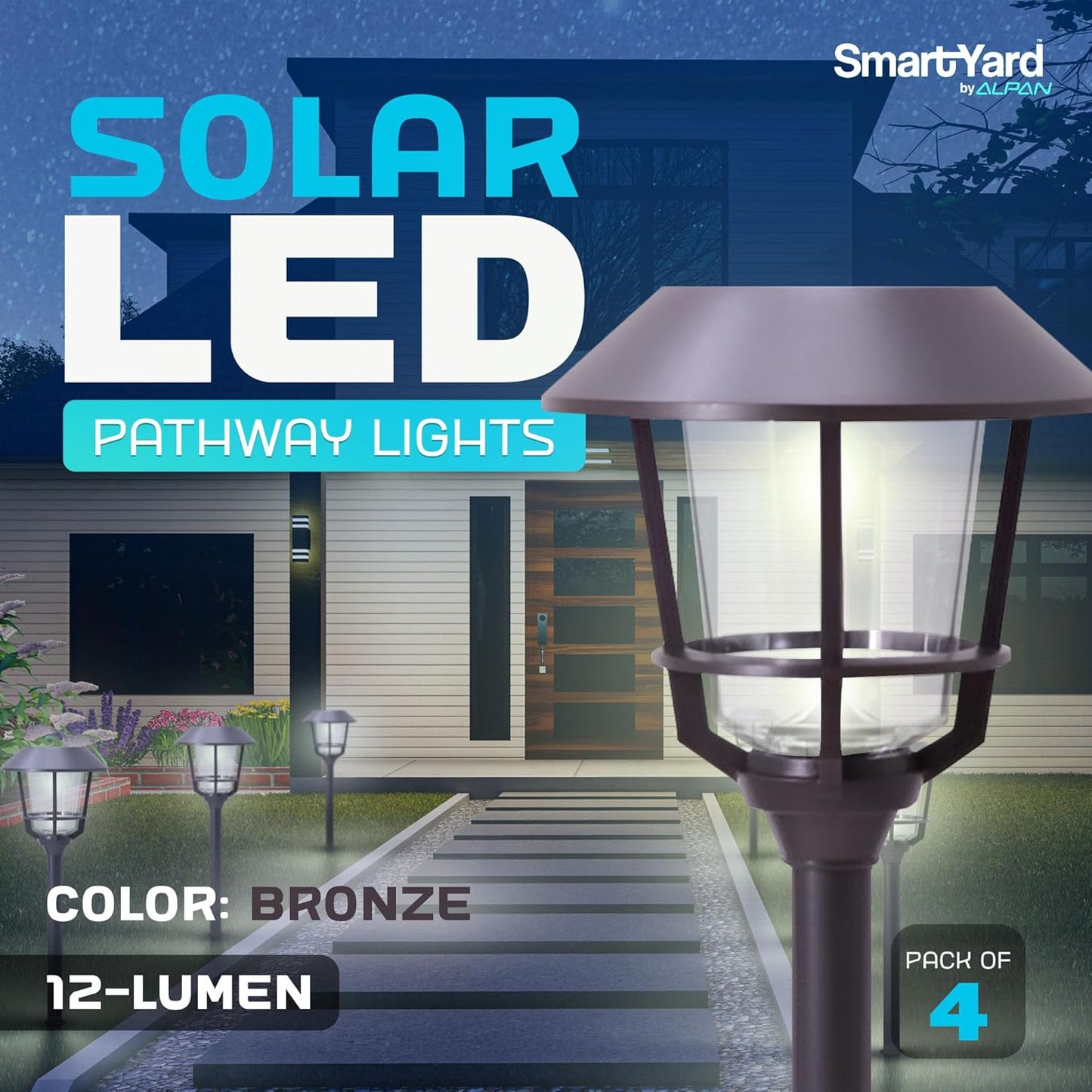 Solar LED Path Lights 4 Pack – 12 Lumens, Warm White, Oil-Rubbed Bronze, Solar Powered, Stainless Steel, Weather-Resistant for Garden, Walkway, Patio