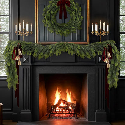 N&T NIETING 9FT Christmas Norfolk Pine Garland Real Touch Pine Artificial Garlands Faux Greenery Garland Winter Christmas Garland for Table Mantle Fireplace Indoor Outdoor Xmas Decorations (1 Pcs)