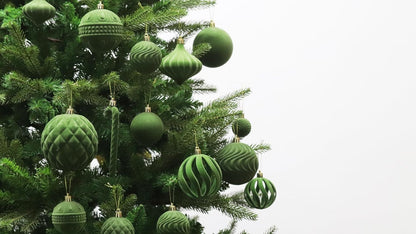 Senjie 2025 Velvet Christmas Ornaments Sets for Christmas,63pcs Xmas Tree Bulk Flocked Shatterproof Christmas Ornaments Balls Decoration Avocado Green