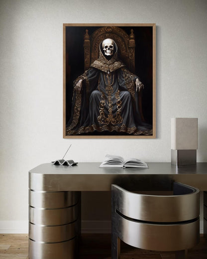Skull King Poster Art Print, Halloween Scary Vintage Wall Art Academia Spooky Painting Decoration for Horror Prints, Gothic Posters Bedroom Decor 89 (Skull King 1, 16 x 20 inches, Wood Frame)