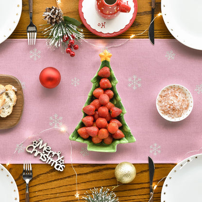Artoid Mode Xmas Trees Snowflakes Pink Merry Christmas Table Runner, Winter Seasonal Kitchen Dining Table Decoration for Home Party Decor 13x36 Inch