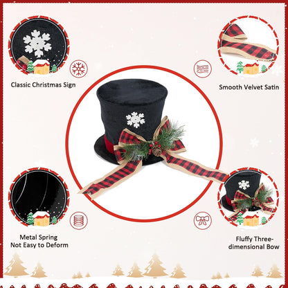 GENMOUS Christmas Hat Tree Topper, Buffalo Plaid Snowflake Christmas Tree Topper Bows with Light, Xmas Tree Top Ornament Home Decorations Ideal Gifts