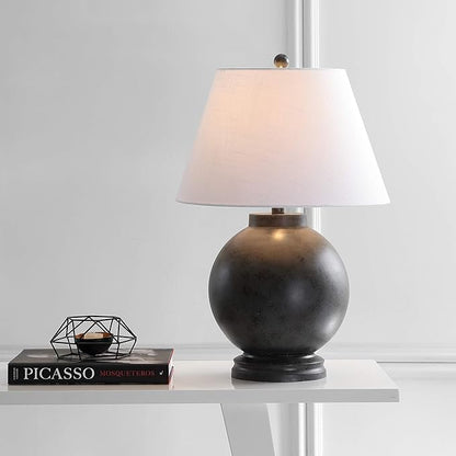 JONATHAN Y 26" Dark Gray Contemporary Resin Sphere LED Table Lamp for Living Room Bedroom, Transitional Sculptural Desk Lamp, White Linen Drum Shade, LED Bulb Included JYL3040A