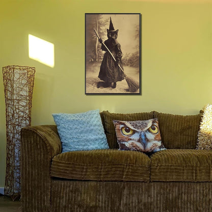 Halloween Decor Posters Black Cat Witch Canvas Wall Art Vintage Spooky Print Of Gothic Room Family Dark Academia Decorations Creepy Picture Poster Aesthetic 12X16inch Aluminum Framed