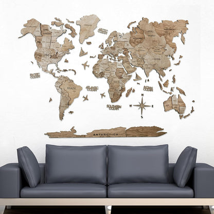 Handmade 3D Wood World Map Wall Art Large Wall Decor Track Your World Travels - Special For Home, Kitchen And Office (X-Large, Terra)