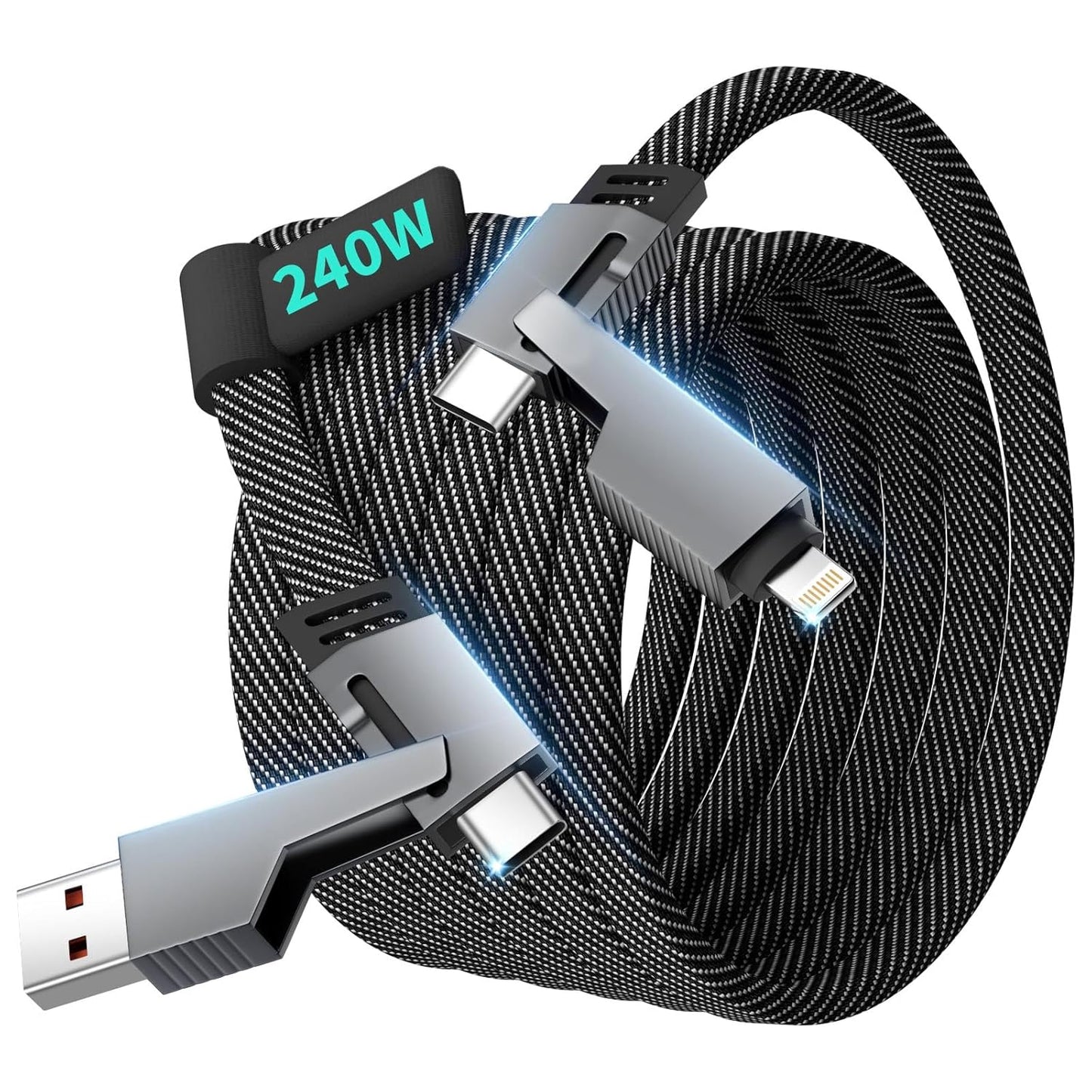 Travel Essentials 240W USB C Cable,4 in 1 Charging Cable Fast Charging Cords with E-Mark Chip,Multi USB Cable for iPhone 16 15 iPad MacBook Pro Air Samsung S25 Switch