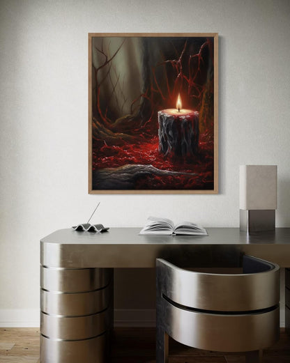 Gothic Candle Poster Art Print, Halloween Scary Vintage Wall Art Academia Spooky Painting Decoration for Horror Prints, Posters Bedroom Decor 89 (Gothic Candle, 8 x 10 inches, Wood Frame)