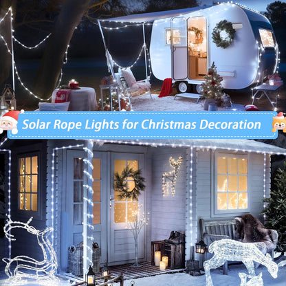JMEXSUSS 2 Pack 100 LED Solar Rope Lights, 33ft 8 Modes Waterproof LED Solar Pool Lights for Trampoline, Fence, Gazebo, Yard, Walkway, Path, Garden Decor (White)
