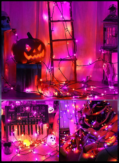 Christmas Lights Outdoor, 33FT 100 LED Mini Orange Purple Lights Plug in with 8 Modes for Outdoor Indoor Christmas Tree Lights Party Holiday Commercial Decorations, Waterproof & Connectable, 2 Pack