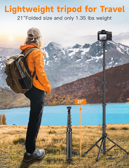 Phone Tripod, 71" Portable Cellphone Tripod Stand with Remote & Phone Holder, Camera Stand for iPhone, Compatible with Camera iPhone/Android Smartphone/Gopro