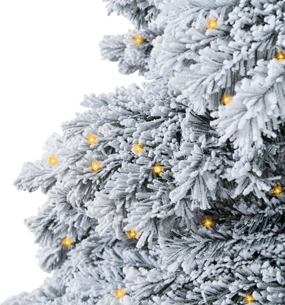 Naomi Home 7.5ft Snow Flocked Christmas Tree with Lights, Realistic Frosted Prelit with 1324 Branch Tips, 650 Warm Lights and Metal Stand, Aritificial Tree