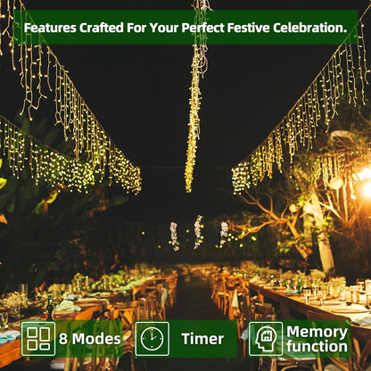 666 LED 66FT Icicle Lights Waterproof- 148 Drops 12 Modes Christmas Light with Memory Timer, Dimmable Christma TreeLights for Roof Balcony Holiday Gifts Warm White