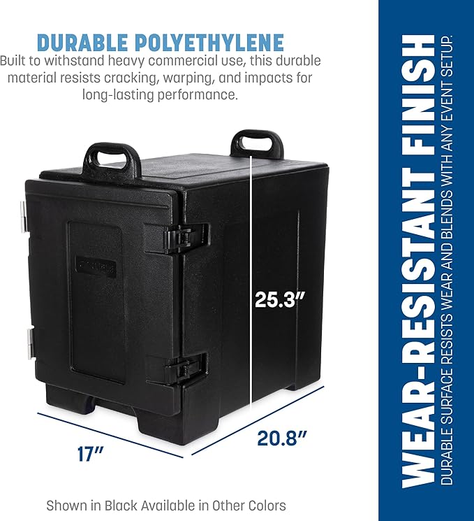 Carlisle FoodService Products Cateraide Insulated Front Loading Food Pan Carrier with Handles for Catering, Events, and Restaurants, Plastic, 5 Pans, Brown