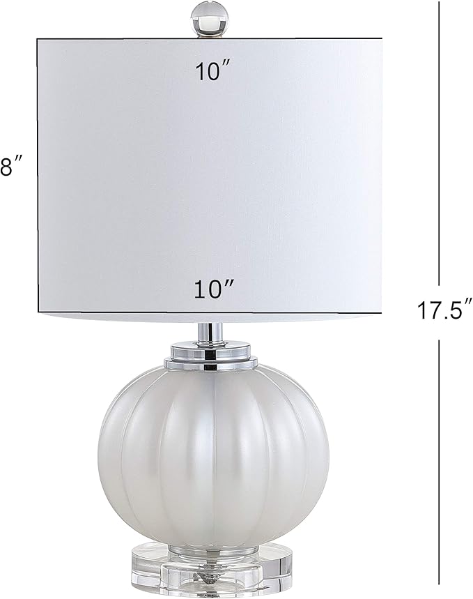 JONATHAN Y 17.5" White/Chrome Glass Table Lamp, Modern Crystal Bedside Lamp for Bedroom Living Room Nightstand, Glam Ribbed Accent Lamp, White Faux Silk Shade, LED Bulb JYL2076A