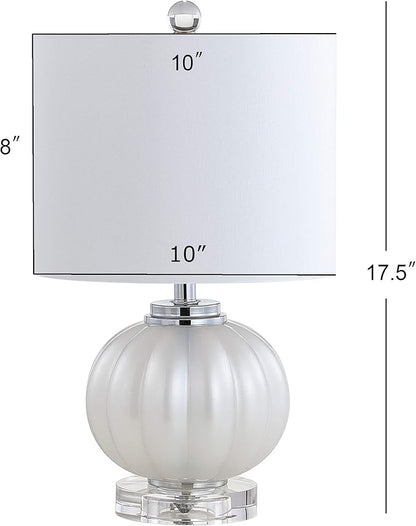 JONATHAN Y 17.5" White/Chrome Glass Table Lamp, Modern Crystal Bedside Lamp for Bedroom Living Room Nightstand, Glam Ribbed Accent Lamp, White Faux Silk Shade, LED Bulb JYL2076A