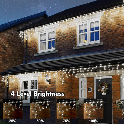 Icicle Christmas Lights Outdoor Decorations 1008 LED 98.4 FT 8 Modes LED Icicle String Light with 189 Drops, Fairy String Curtain Lights for Christmas Holiday Decor Wedding Party (Cold White)