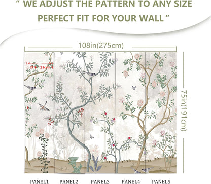 Modern Flower Bird Wallpaper Forest Mural for Bedroom Living Room (Not Peel n' Stick)