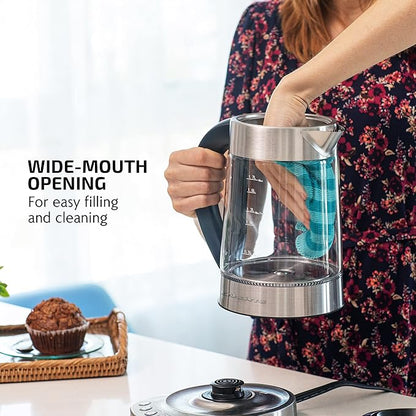 OVENTE 1.7L Electric Tea Kettle with Removable Infuser, Variable Temperature Control, Keep Warm Function, 1500W Fast Heating Water Boiler, BPA Free Borosilicate Glass & Easy to Fill Lid, Silver KG733S