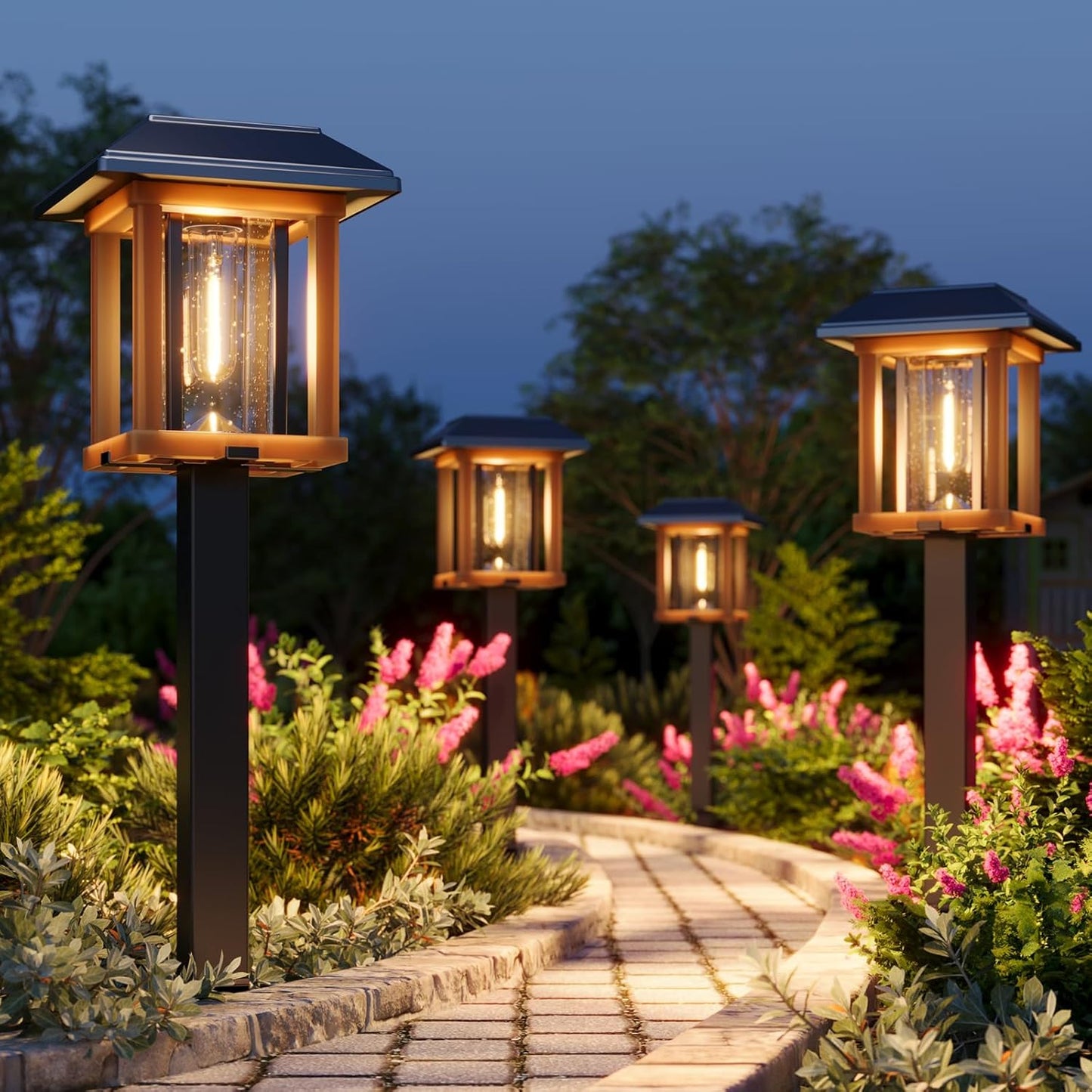 XMCOSY+ Solar Pathway Lights Outdoor Waterproof IP65 - Dual-Tone 25 LM LED Solar Garden Lights for Yard, Glass Outdoor Lighting for Garden Patio Yard Landscape Walkway Driveway Lawn Decor (Warm White)