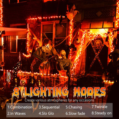 Brizled Orange Halloween Lights, 66ft 200 LED Orange Lights String Connectable, 8 Modes Outdoor Halloween Lights, Berry String Lights with Timer Plugin for Garden Tree Indoor Party