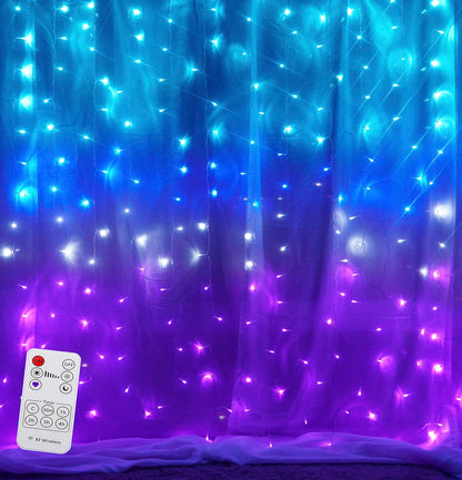 Curtain Fairy Lights Teal Blue Purple Ombre with Remote, Led String Lights for Girls Room Mermaid Unicorn Twinkle Wall Hanging Frozen Turquoise Lavender Lilac