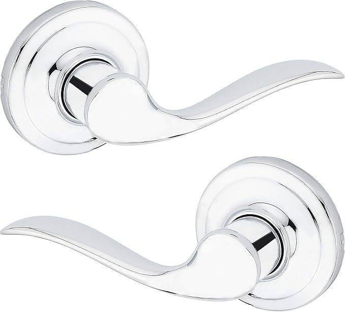 Kwikset Tustin Interior Passage Door Handle, Lever For Closet and Hallway Doors, Reversible Non-Locking Handle Lever, Polished Chrome