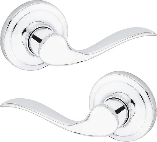 Kwikset Tustin Interior Passage Door Handle, Lever For Closet and Hallway Doors, Reversible Non-Locking Handle Lever, Polished Chrome