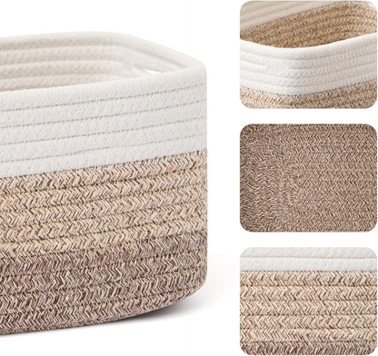 Small Storage Baskets for Organizing | Closet Organizer Bins | Shelf Toy Basket | Woven Rope Baskets | Cube Decorative Box | Shallow Basket | 13x8.5x5.1” | 4 Packs Gradient Brown