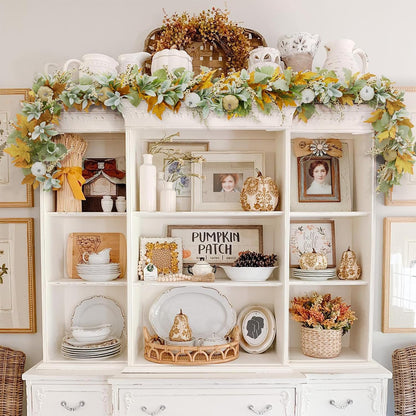 Fall Mantel Garland Decor for Home - 6 Ft Autumn Leaves Table Garlands with Lights Decorations for Thanksgiving and Halloween Leaf Centerpieces for Bedroom Tables Stair Porch Outdoor Farmhouse