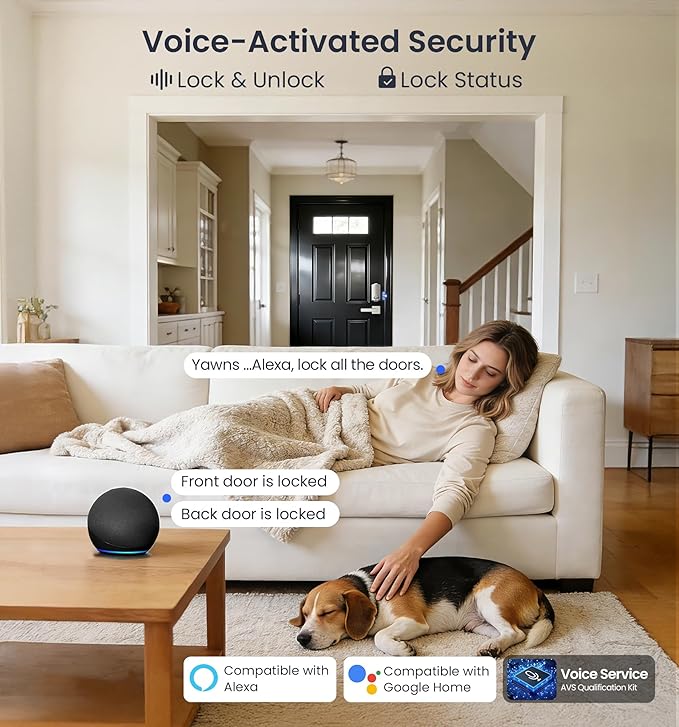 Veise VE012W Built-in WiFi Fingerprint Smart Lock, App Remote Control, Compatible with Alexa & Google Assistant, Keyless Entry for Front Door, Digital Keypad Deadbolt, Auto Lock, Satin Nickel