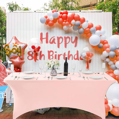 SuperO Waterproof Spandex Table Cover for 8FT Table Universal Fitted Stretch Tablecloth for Party, Banquet, Wedding and Events-Blush Pink
